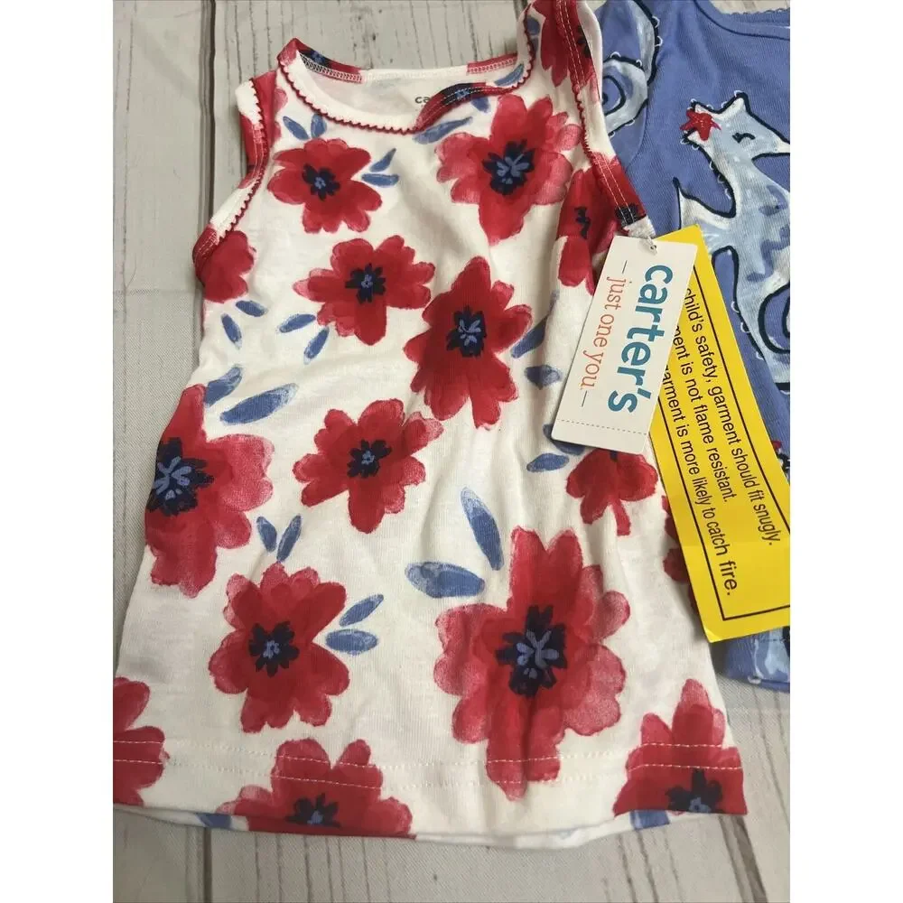 Carter's Just One You Seahorse/Floral Pajama Tops (2PC) Girls 12 Mo NWT